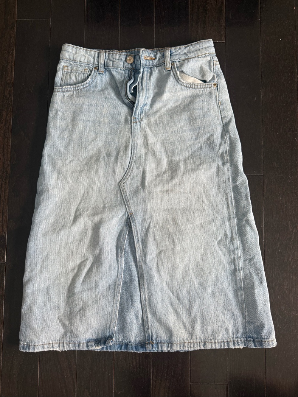 Zara Light Blue Denim Skirt with Contrast Stitching